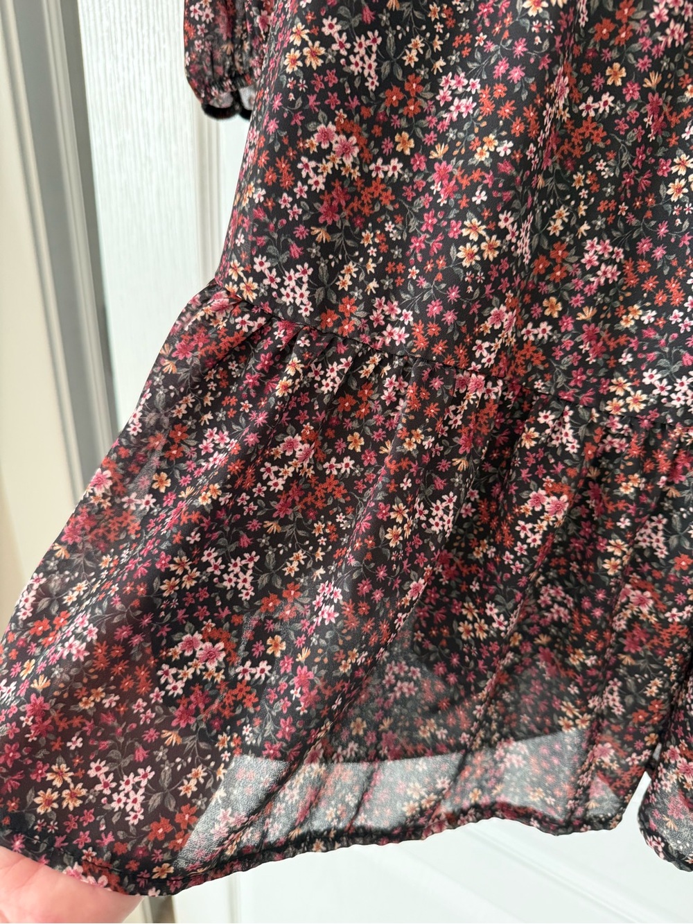 American Eagle Long Sleeve Dress Button Top Tie Chiffon Babydoll Floral L Large - Picture 2 of 6